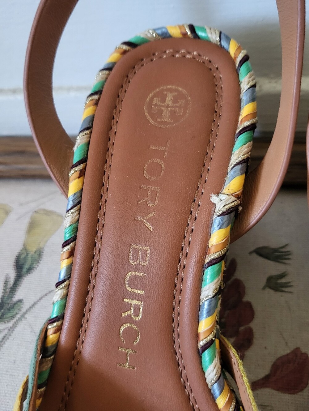 Tory Burch Strappy Leather Woven Wedge Heels Sandals Multicolor Size 6 - Picture 2 of 8